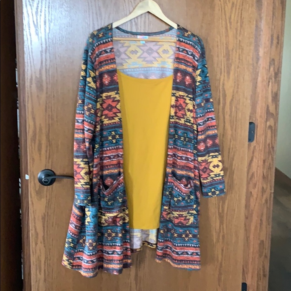 LuLaRoe sweater and Terra Cotta Sky tank